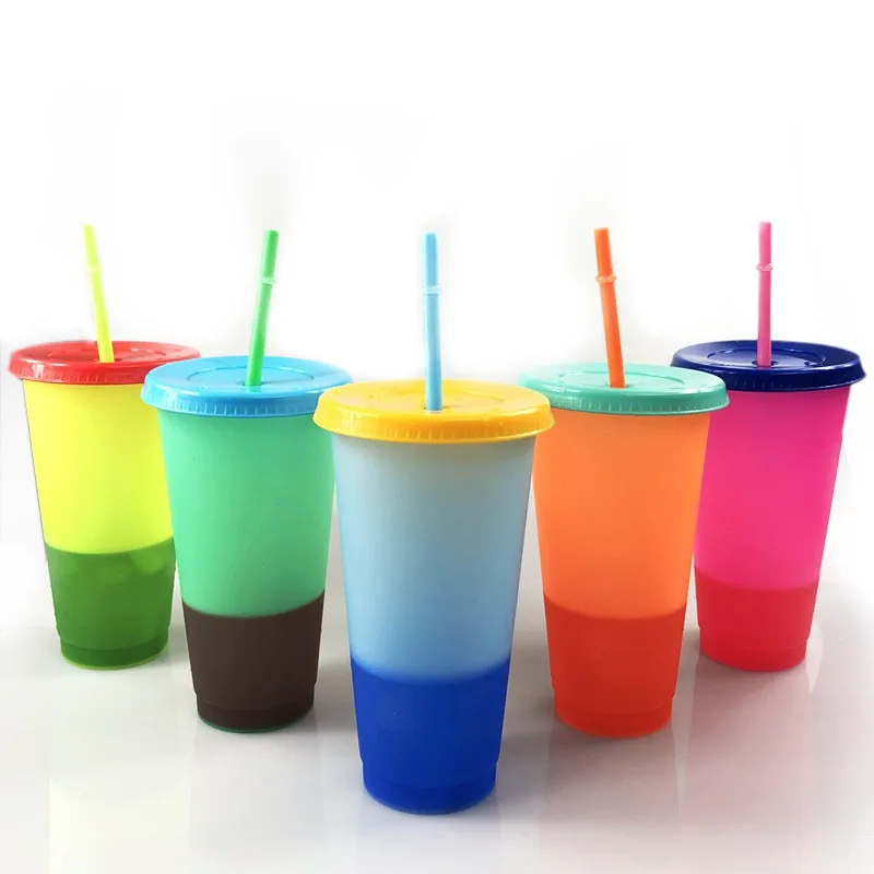 Reusable 700ml Plastic Mood Cup Bpa Free Cold Color Changing Mug With