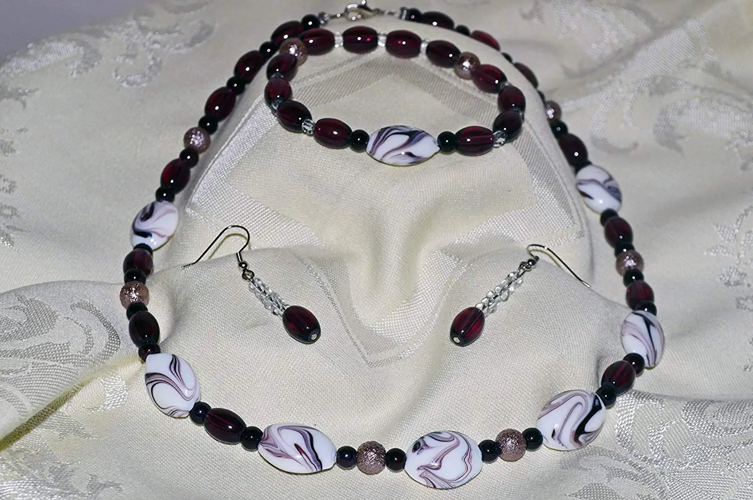 Purple Jewelry Set, Necklace, Bracelet & Earrings Set, Purple Glass Bead Jewelry Set, Ready to Ship!
