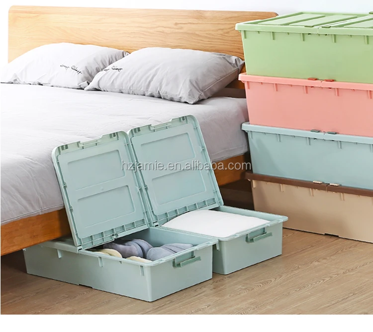 Stackable Plastic Underbed Storage Bins With Latching Handles And