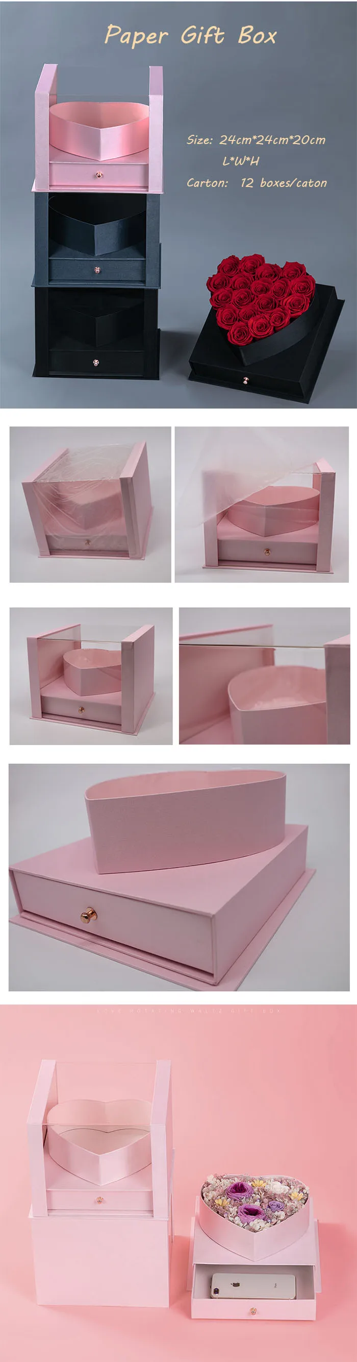 Luxury Blank Design Black Square Chocolate Hat Box Carton Rose