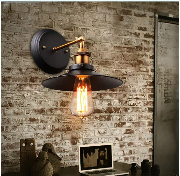 Vintage Indoor Mounted Lamp Iron Shade Edison Bulb Wall Sconce For