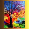 Brightly illuminated cube knife oil painting forest trees 100% handmade decoration oil painting in canvas