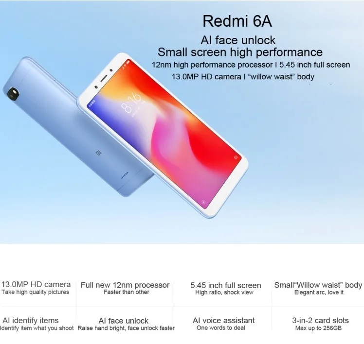 Original Xiaomi Redmi 6a 2gb 16gb Smartphone 5 45 18 9 Full Screen 12nm Helio 2 Quad Core 13mp Camera Ai Face Unlock Buy Redmi 6a Xiaomi Phone Redmi Mobile Phone Product On Alibaba Com