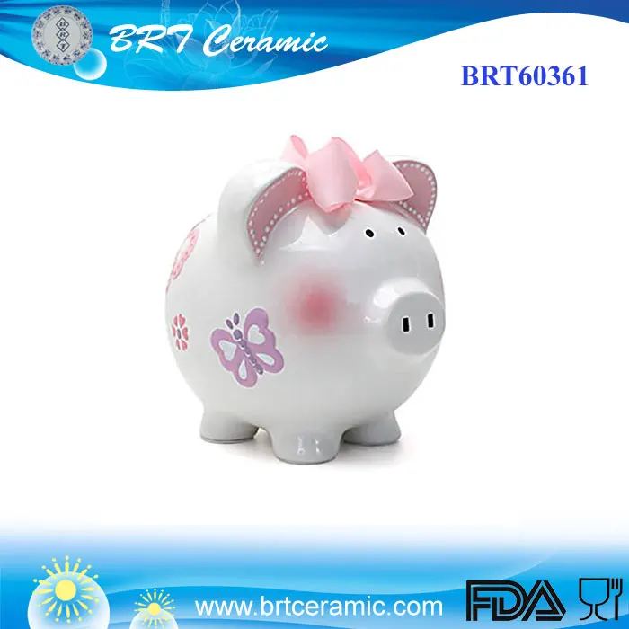 Large Ceramic White Piggy Bank With Erfly For Kids Large Ceramic White Piggy Bank With Erfly For Kids