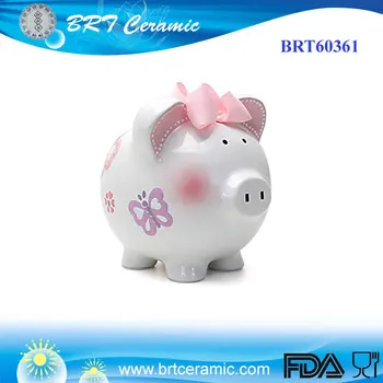 Large Ceramic White Piggy Bank With Erfly For Kids Large Ceramic White Piggy Bank With Erfly For Kids