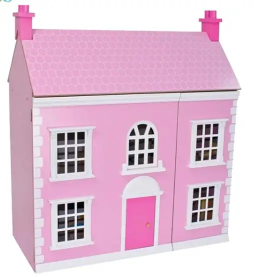 pink wooden dolls house