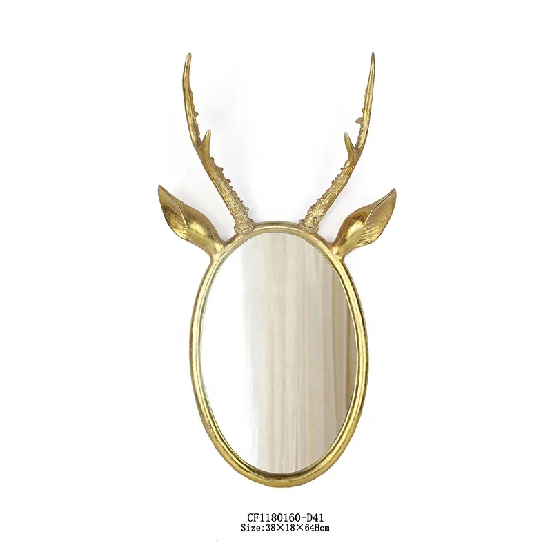 Resin Golden Moose Antlers Wall Mirror Decorative manufacture