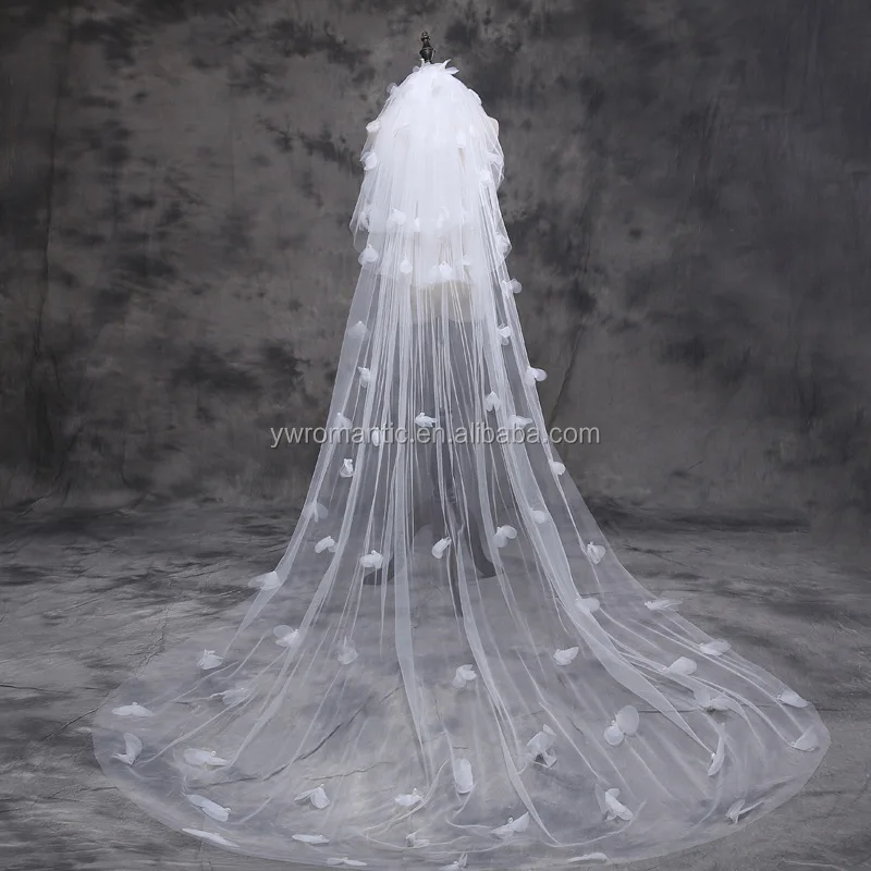 White Butterfly Lace Long Wedding Veil 