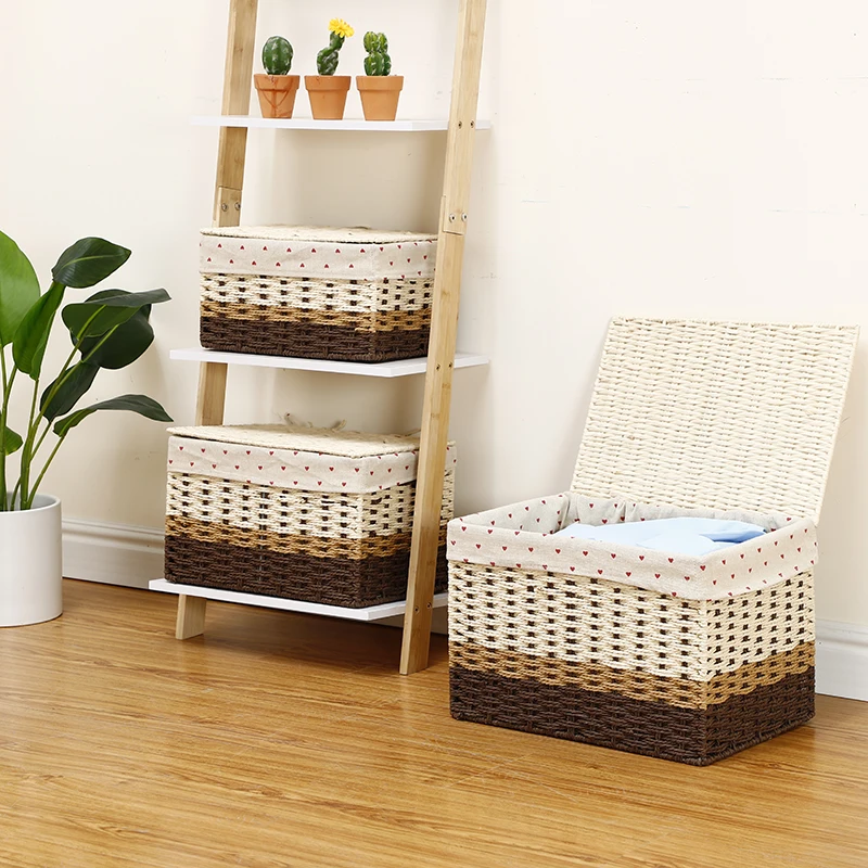 Full Grey Square Woven Storage Baskets With Lid Buy Picnic Basket With Wine Holder,Woven