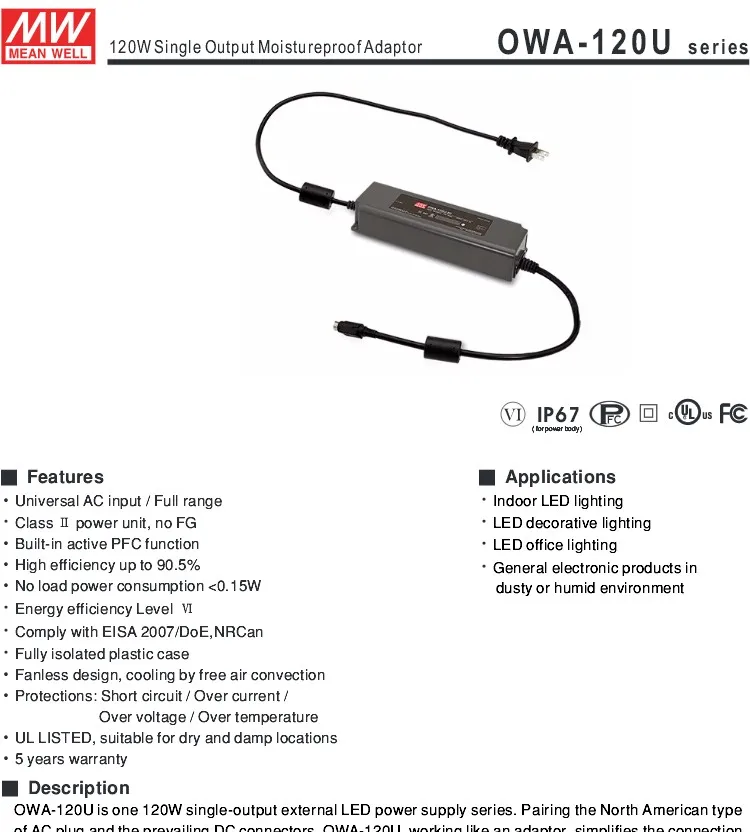 Mean Well 120w 12v Adaptor Owa120u12 120w Adaptor Buy 120w 12v