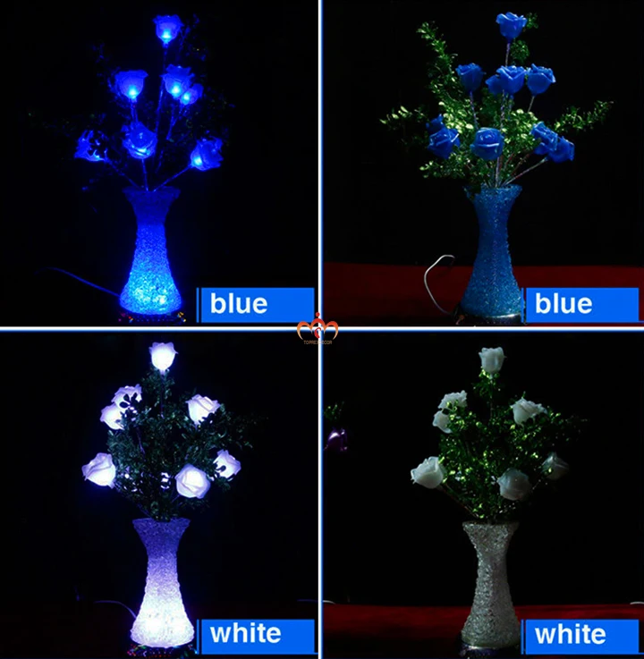 H0.5m W 0.25m Led Pink Roses Crystal Light Vase For Table Decorations