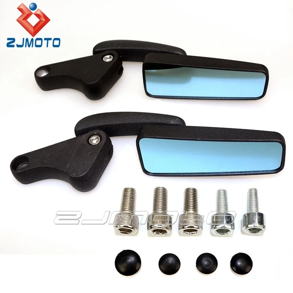 Black Motorcycle Mirrors With Blue Lens Bicycle Street Bikes Abs Plastic Housing And Billet