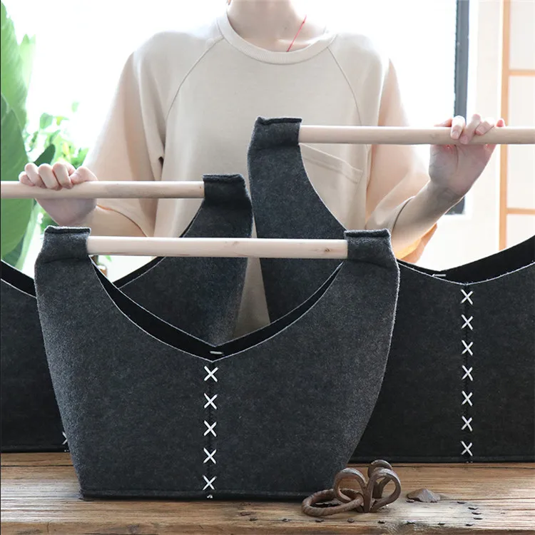 Felt Laundry Hand Woven Storage Basket Bin Open Top Lightweight Clothes