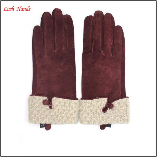 Simple style women wearing pig suede leather gloves