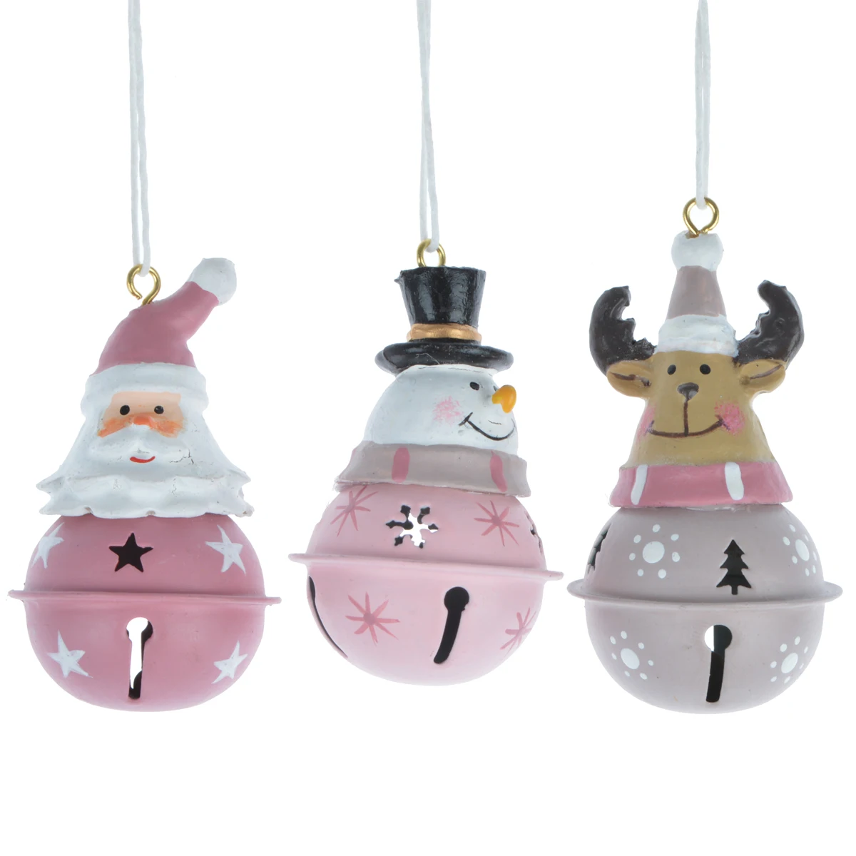 Polyresin Christmas Santa Snowman Reindeer Sitting On Jingle Bell