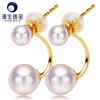 double pearl earrings 2016 akoya pearl 6-8mm high luster golden /white color