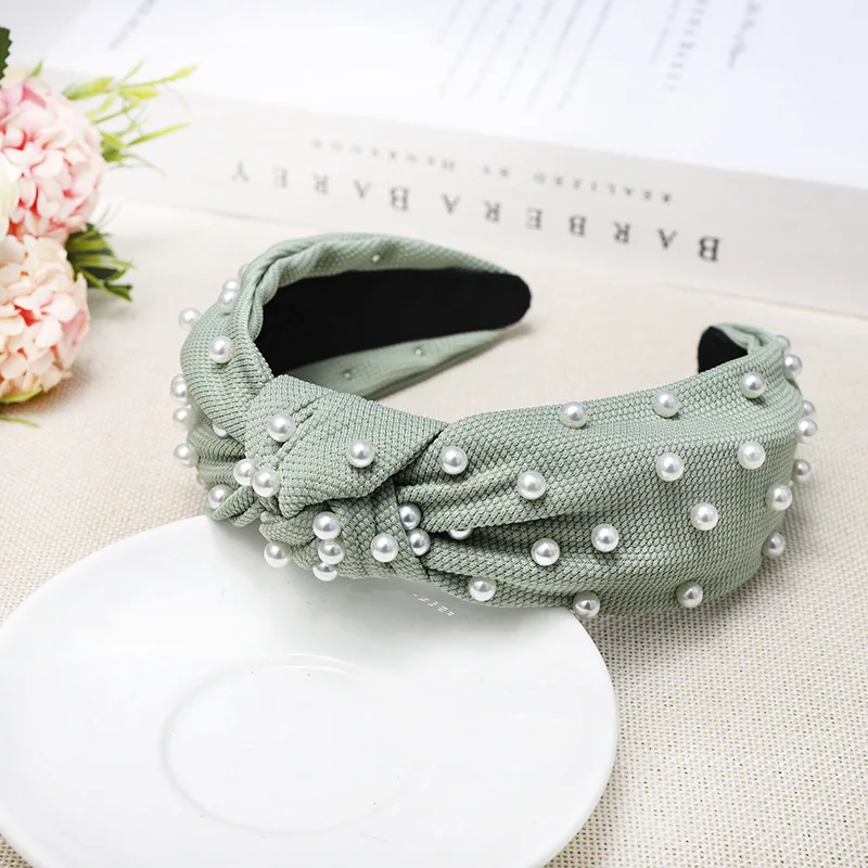 LRTOU Wholesale Hair Accessories Girls Plain Fabric Knot Plastic Headband Custom Pearl Hair Bands For Women