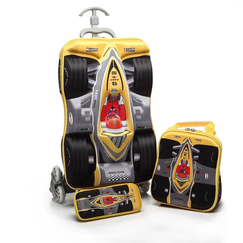 16'' 3D carton kids school bag set children trolley luggage case