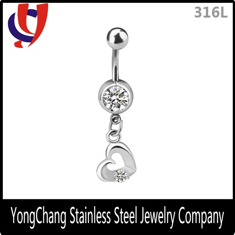 14 Gauge Stainless Steel Crystals Belly Navel Ring Jewelry With A Heart