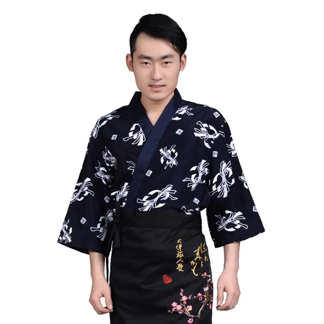 Jiyaru Unisex Sushi Chef Jacket Kimono Japanese Uniform Waiter Coat Workwear