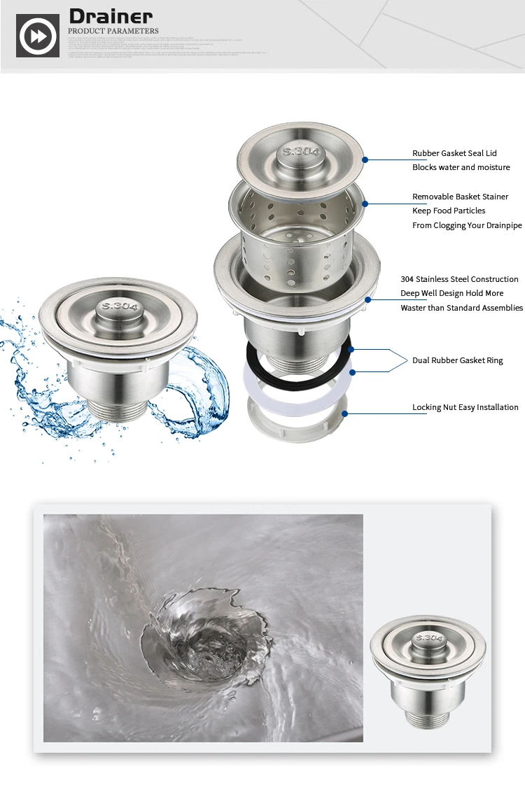 304 Stainless Steel Kitchen Sink Double Bowl Siphon / Flexible Drain