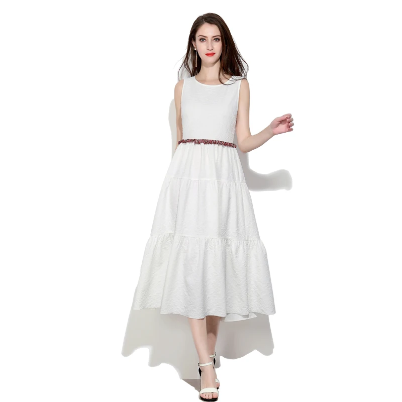 2018 New Stock Products Sleeveless Summer Pure White Long Dress