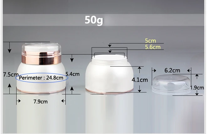 50g high grade double wall round white or gold cosmetics face cream empty plastic PETG container for skin care packaging