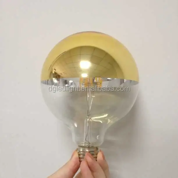 unique design dimmable LED filament E26 G25 LED lamp half golden mirror large chrome globe