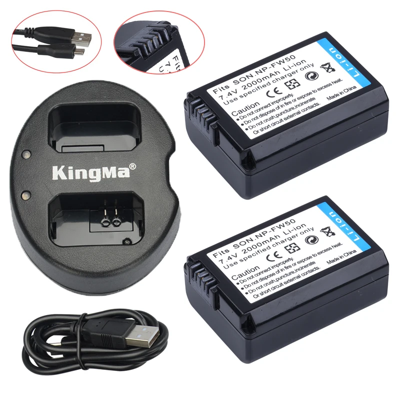2Pcs NP FW50 NP FW50 Batteries USB Dual Charger For Sony NEX 5 NEX 5A NEX
