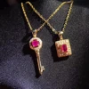 factory wholesale fine Jewelry trendy 18K Gold With Diamond Inlay Fashion ruby gemstone Pendant Necklace