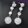 PES Fashion Jewelry! Flower Dangles Drops Wedding Earrings White Gold Cubic Zircon Xmas Gift (PES9-1123)
