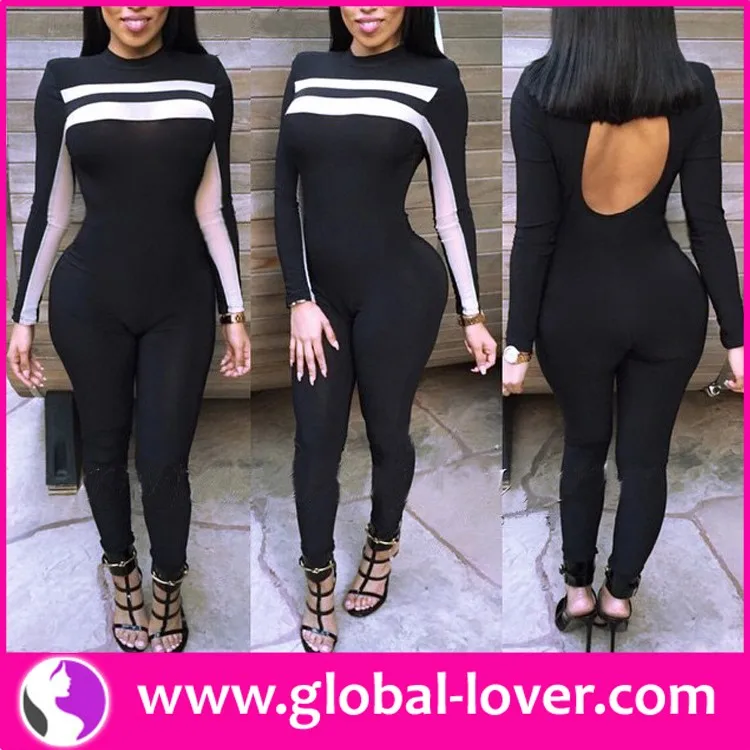 black long sleeve skin tight jumpsuit