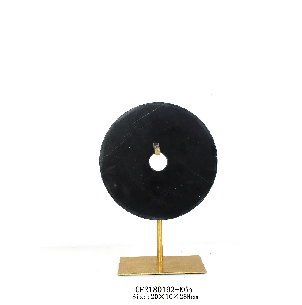 Wholesales Black Round Marble Statue with Metal Base Tabletop Home Decor supplier