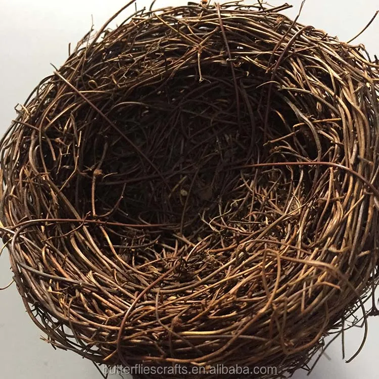 Brown Rattan Bird Nest Photo Props Garden Ornament Holiday Decoration 