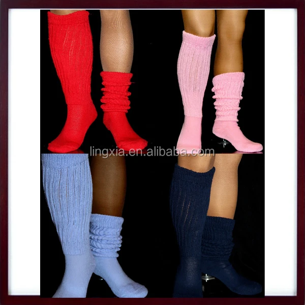 Black Slouch Knee Socks Heavy Scrunchie Large Women Hooters Uniform School 
