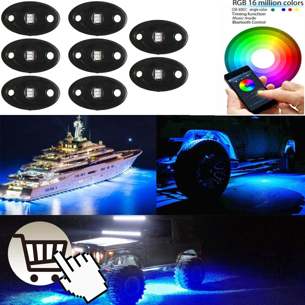High Lumen 12v Million Color Motorcycle Strip Underglow Accent 60 LED Light Kit Motorcycle Rim Pod Light with Remote Controller