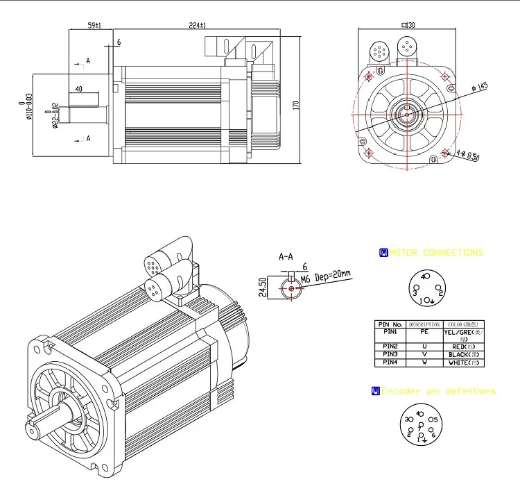 220V 3KW 14.3Nm 2000RPM single phase JASM series ac servo motor