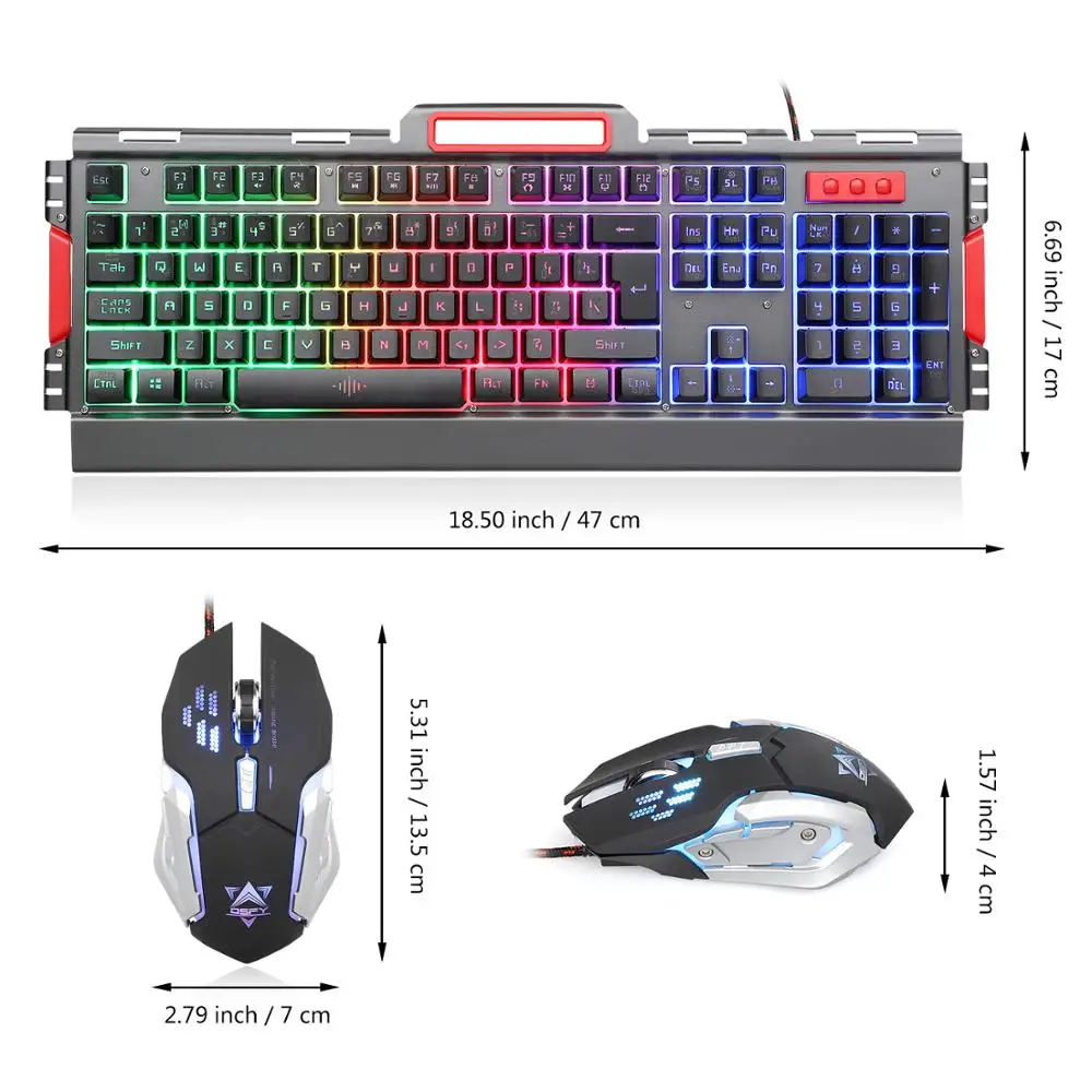 Wired Metal Light USB Gaming Mouse and Keyboard Set