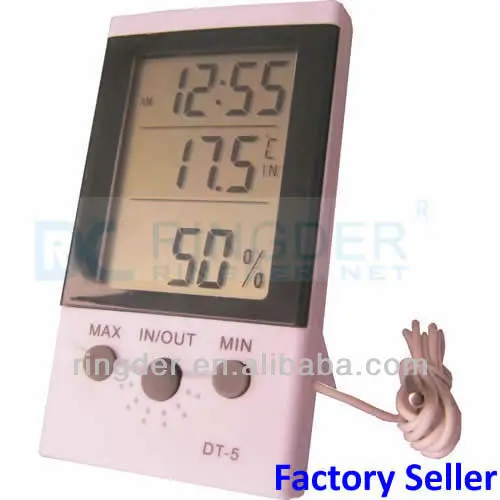 Ringder Dt5thermohygrometer Dual Temperatures Time Date Alarm Clock