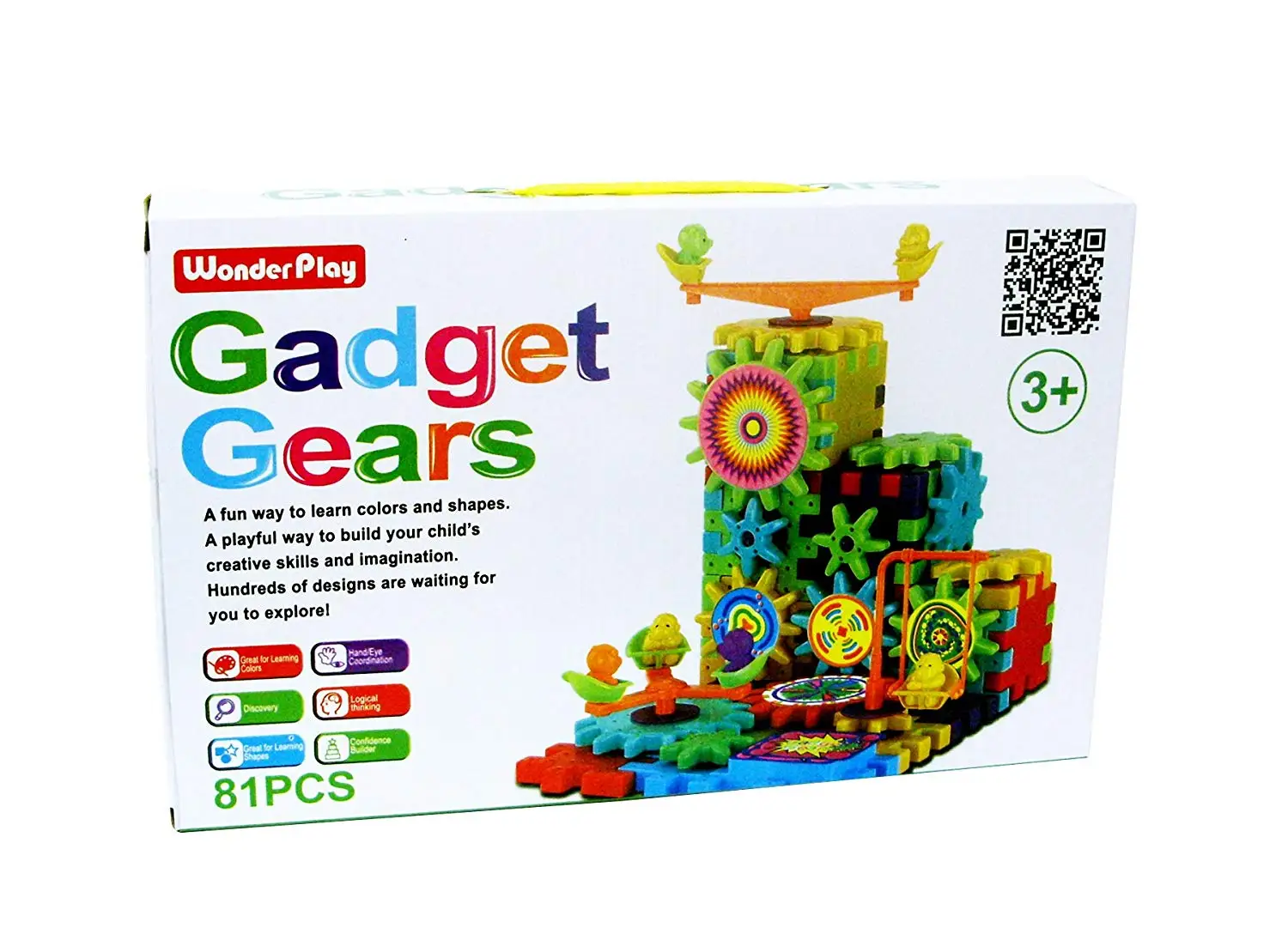 Gear Building Toy Set 81 PC Interlocking Learning Blocks w// Spinning Gears
