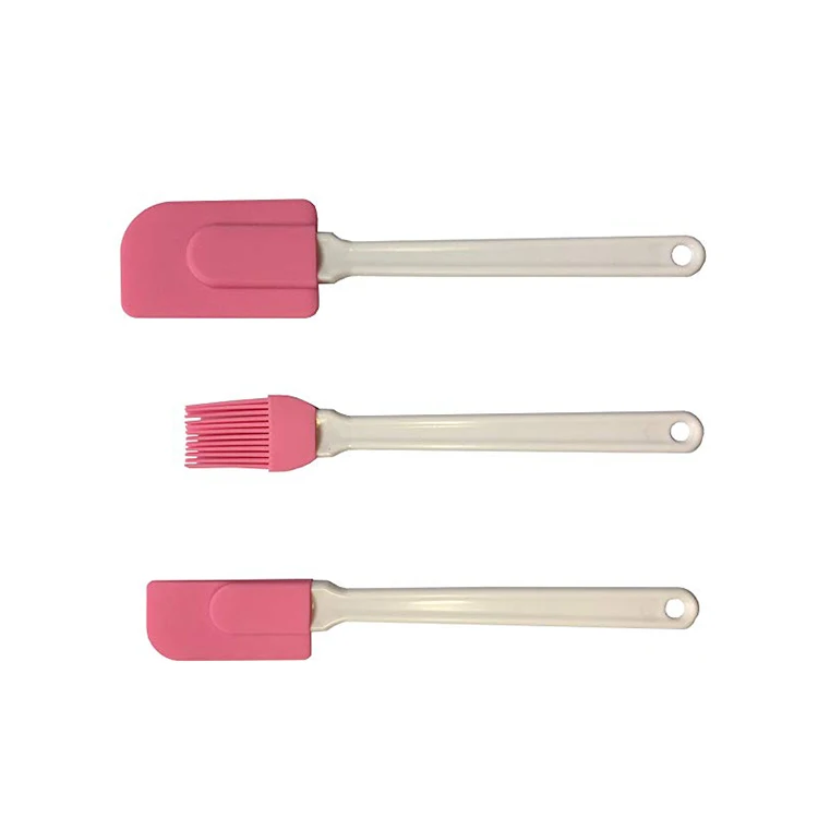 2019 Amazon Hot Sale New Product Baking Tool 3pc Pink Silicone Scraper Brush Suit Multifunction Silicone Spatula Kitchen Utensil