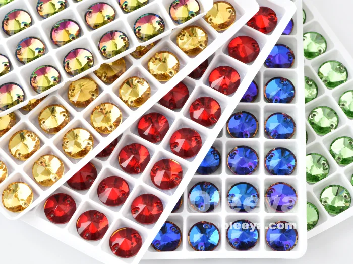 Oleeya Factory Direct Sale Various Colors A5 Quality Flat Back Strass 12mm Rivoli Sew on Crystal Rhinestones Dress