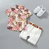 2019 summer kid boys clothes Flower Shirts+ Denim shorts 2PCS baby boys Gentleman Suit kid clothes set