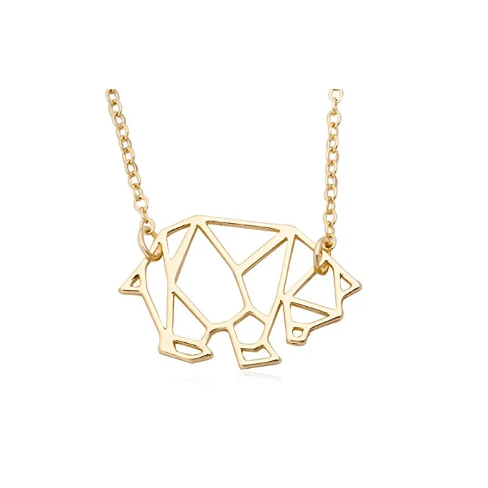 Geometric Origami Bear Panda Pendant Necklace Animal Necklace For