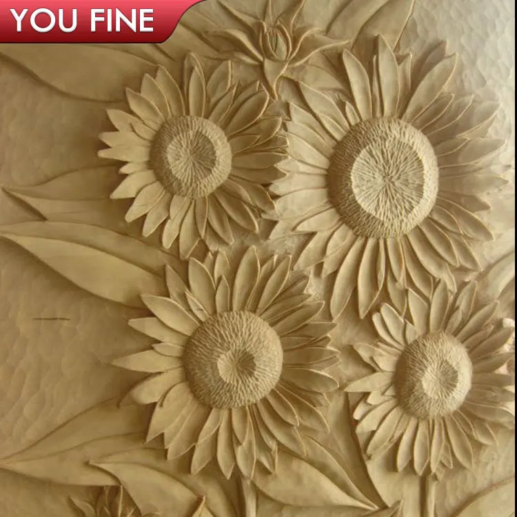 
Art Stone beige Wall Flower Relief Sculpture for Sale 