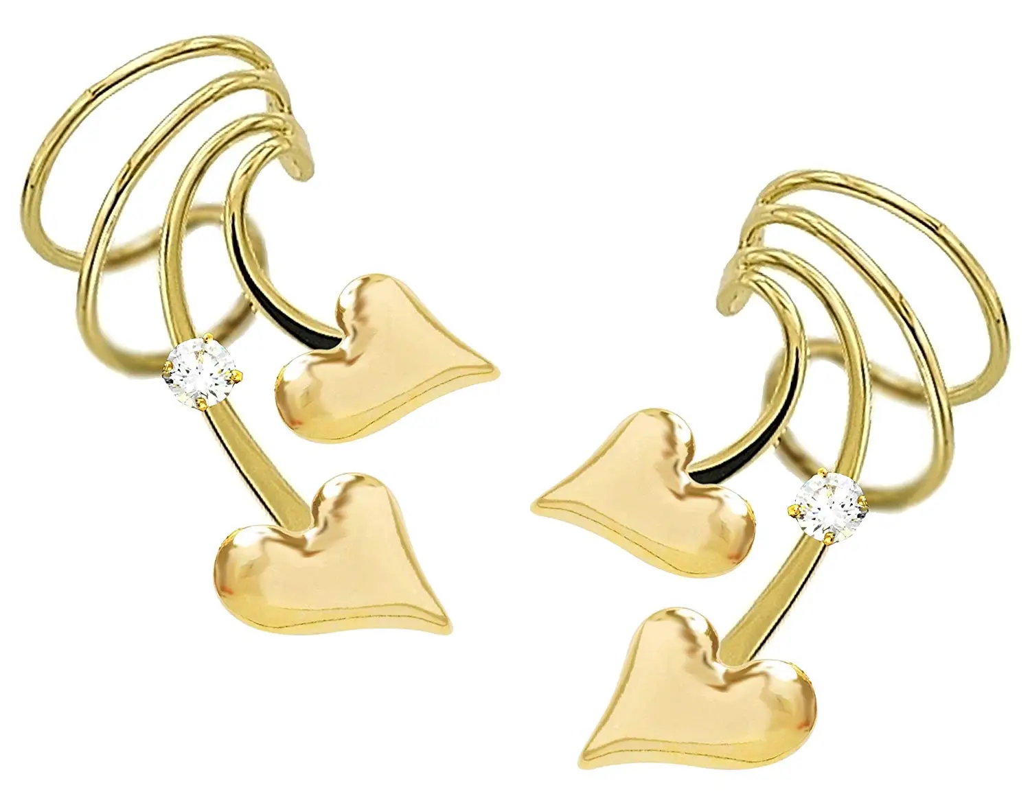 Ear Charms Double S//W Leaf 4mm CZ Wave Ear Cuff Non-pierced Pair of Earring Wrap Rhodium on Silver