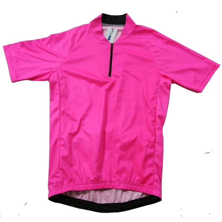 Plain Cycling Jersey Bright Pink V Collar Quater Zip Cycling Jersey