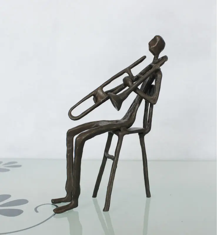 Casting Bronze Music Statue For Home Decoration The Trombone 04011c