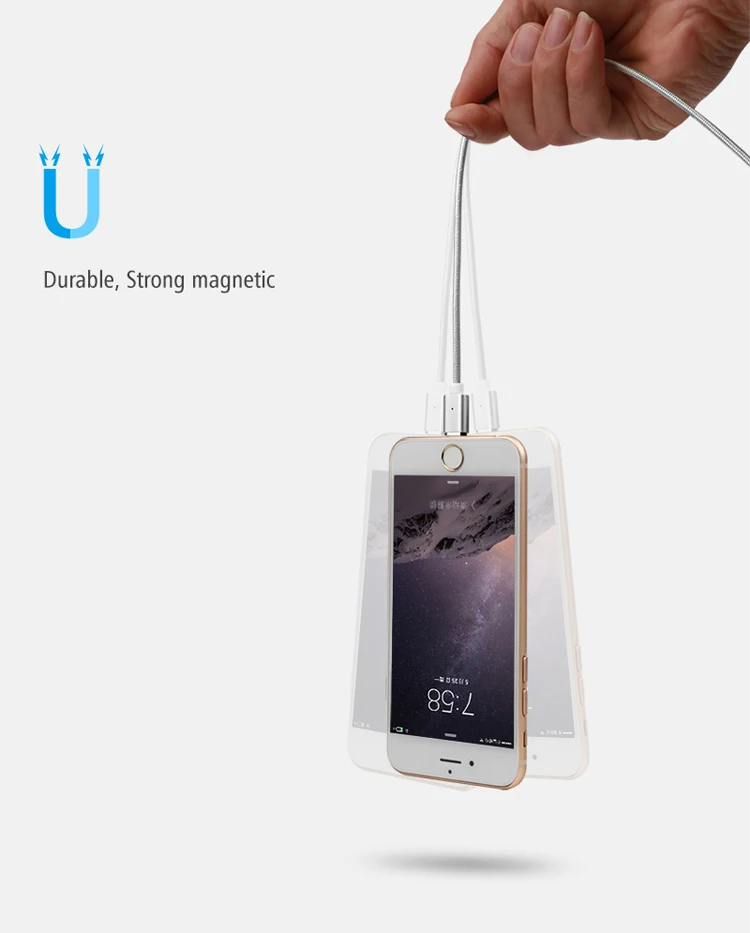 Nylon woven 3 in 1 magnetic usb cable with fast charging for phone