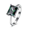 SJPR876 Single Stone Ring Designs Brass 18K Gold Plated Big Rectangle Rainbow Stone Solitaire Ring for Party